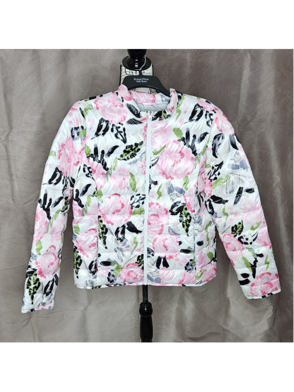 Land's End Lightweight Floral Packable Puffer Jacket Size Medium Petite